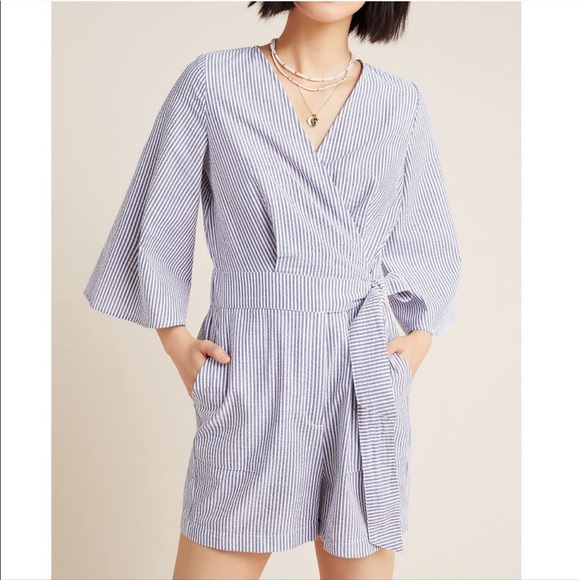 Anthropologie Pants - Anthropologie Sz L Tie Front Striped Romper EUC
